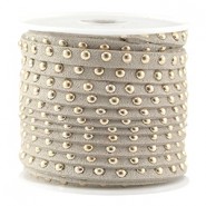 Imitatie suède 5mm met Studs goud Grijs beige